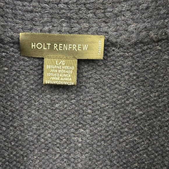 Holt Renfrew - Dark Blue Wool Cardigan | Merino & Alpaca Blend - Picture 3 of 4